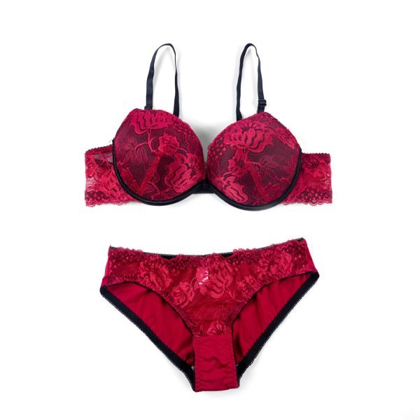 wine red padded bra set